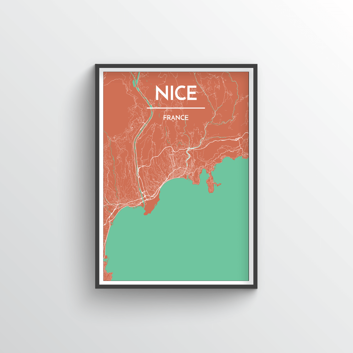 Nice City Map Art Print - Point Two Design - Black &amp; White Print
