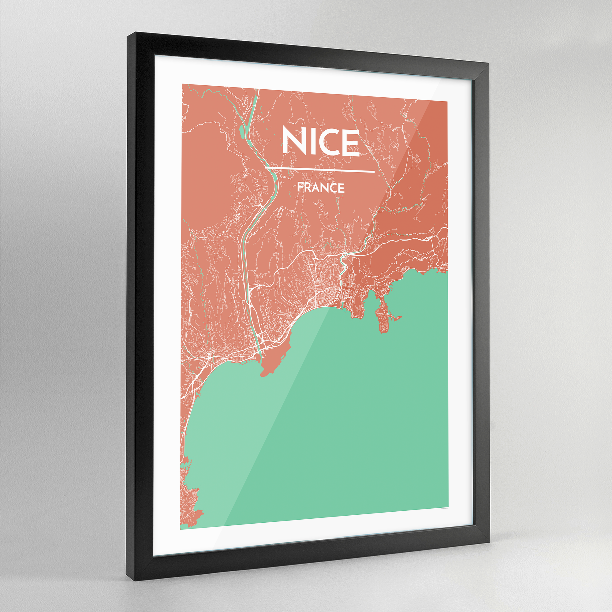 Framed Nice City Map Art Print - Point Two Design
