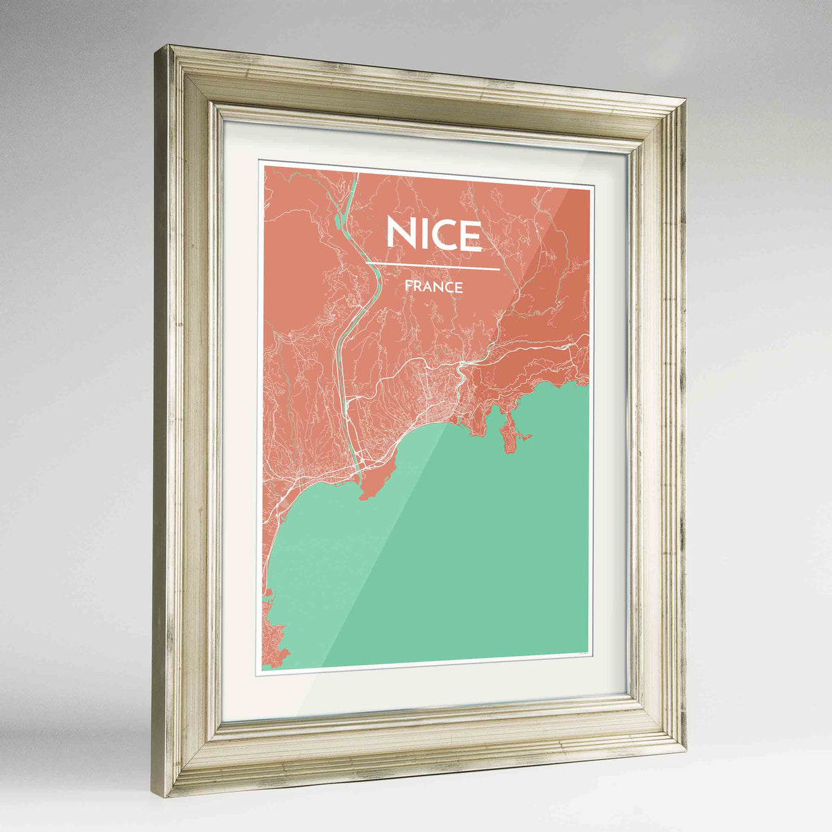 Framed Nice Map Art Print 24x36&quot; Champagne frame Point Two Design Group