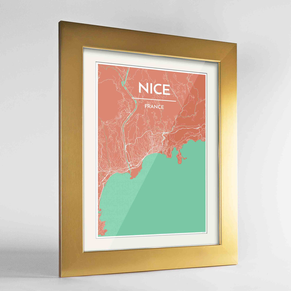 Framed Nice Map Art Print 24x36&quot; Gold frame Point Two Design Group