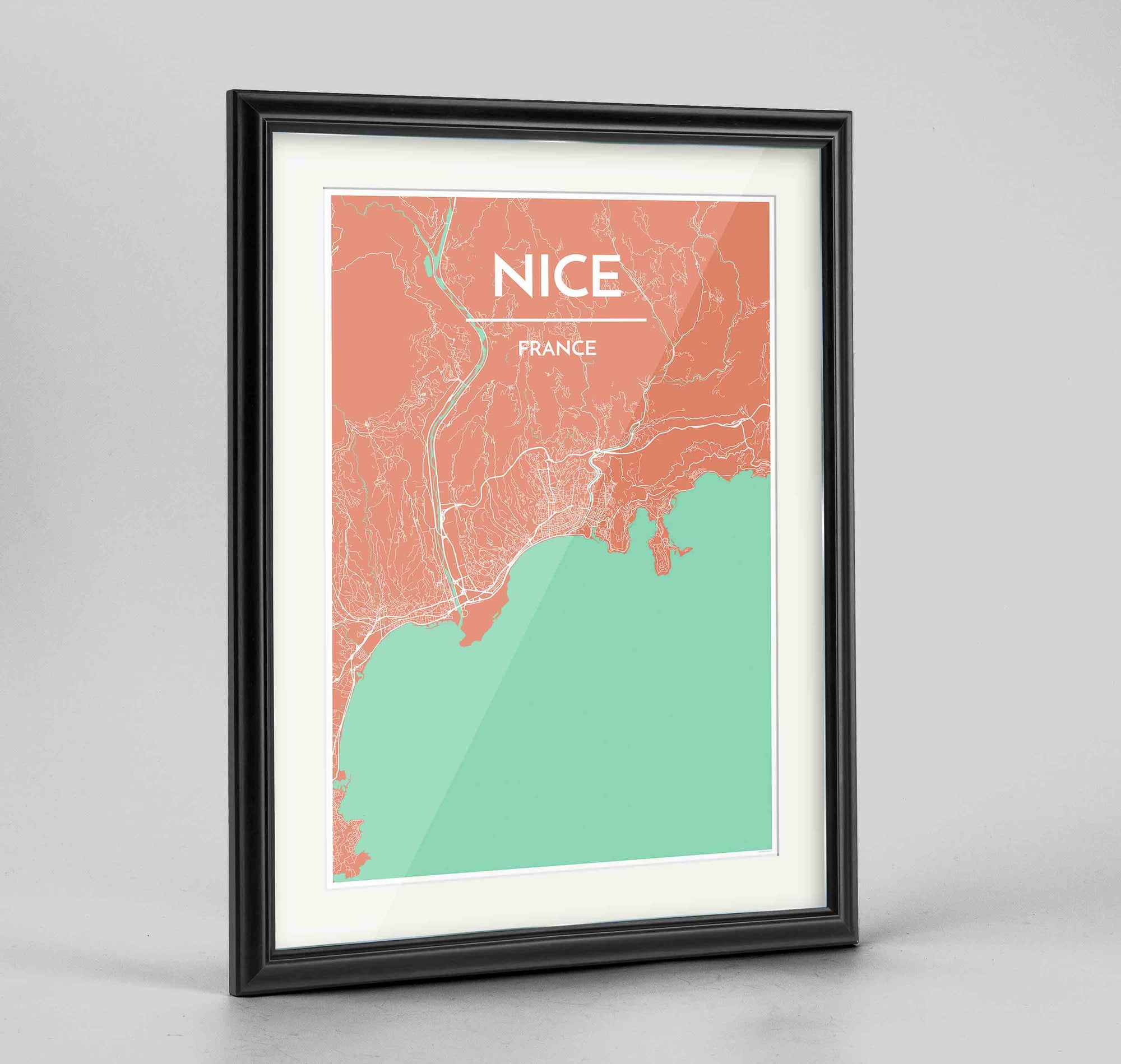 Framed Nice Map Art Print 24x36" Traditional Black frame Point Two Design Group