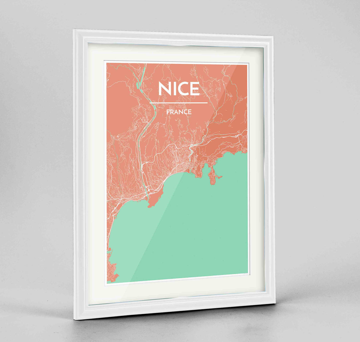 Framed Nice Map Art Print 24x36&quot; Traditional White frame Point Two Design Group