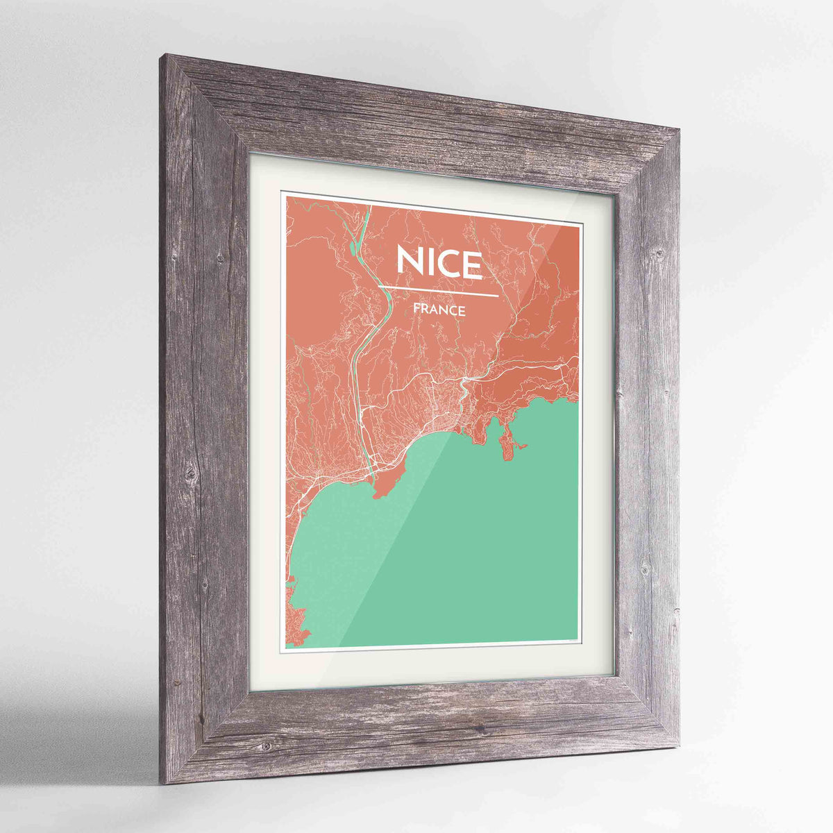 Framed Nice Map Art Print 24x36&quot; Western Grey frame Point Two Design Group