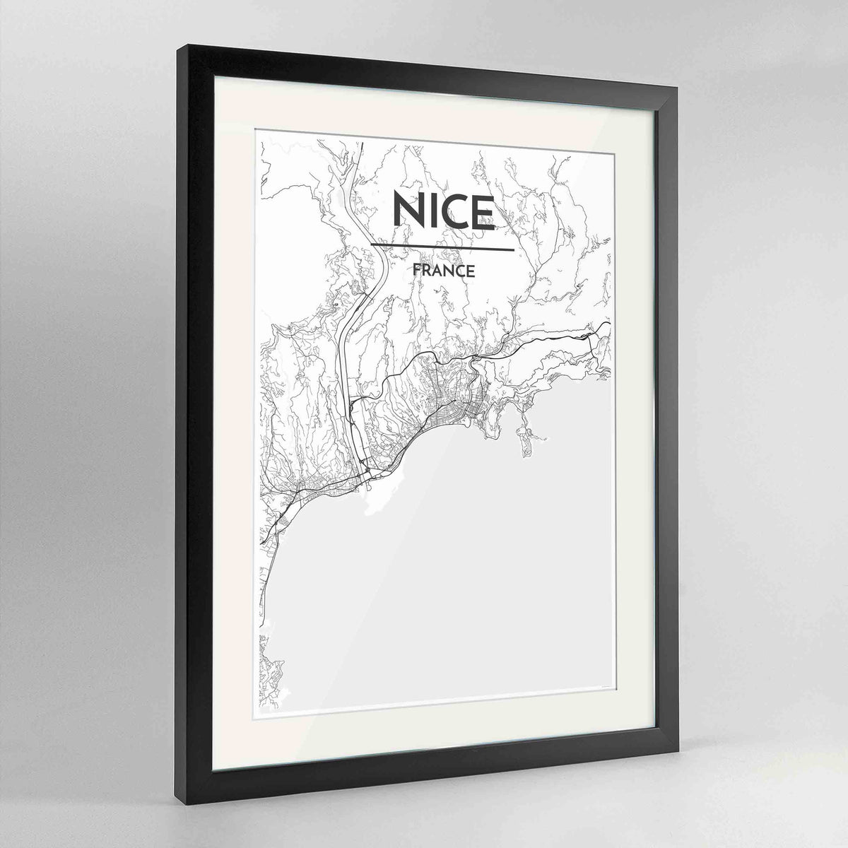 Framed Nice Map Art Print 24x36&quot; Contemporary Black frame Point Two Design Group