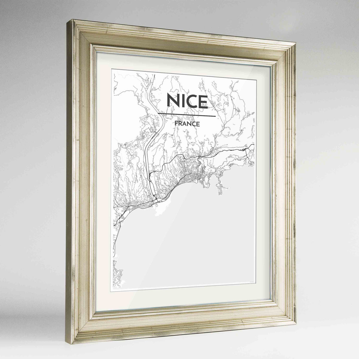 Framed Nice Map Art Print 24x36&quot; Champagne frame Point Two Design Group