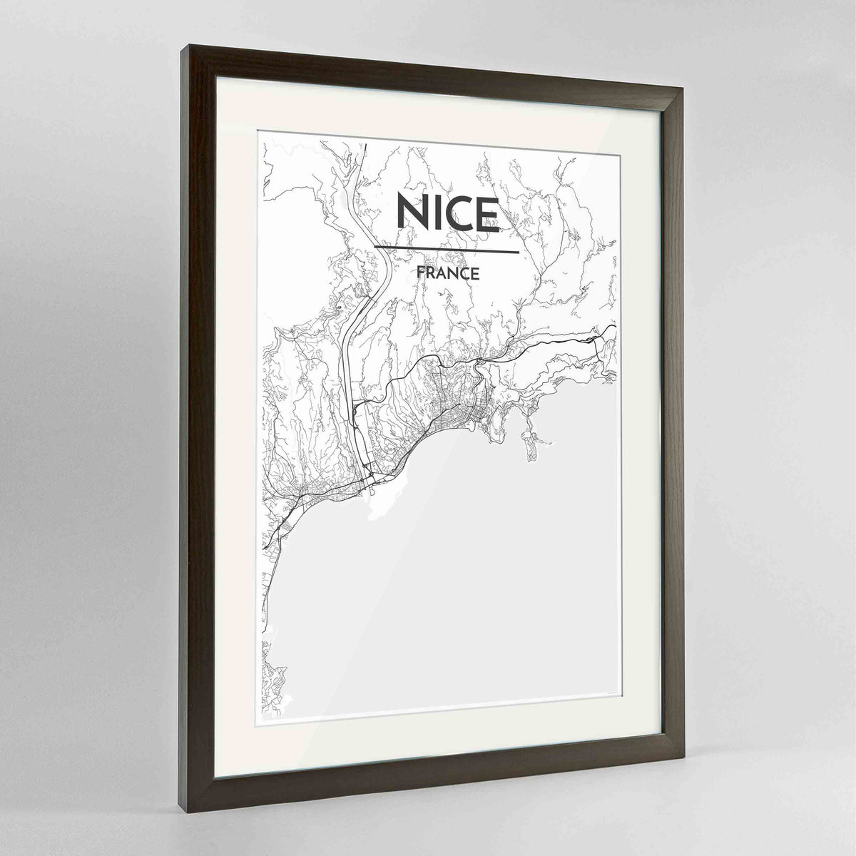 Framed Nice Map Art Print 24x36&quot; Contemporary Walnut frame Point Two Design Group