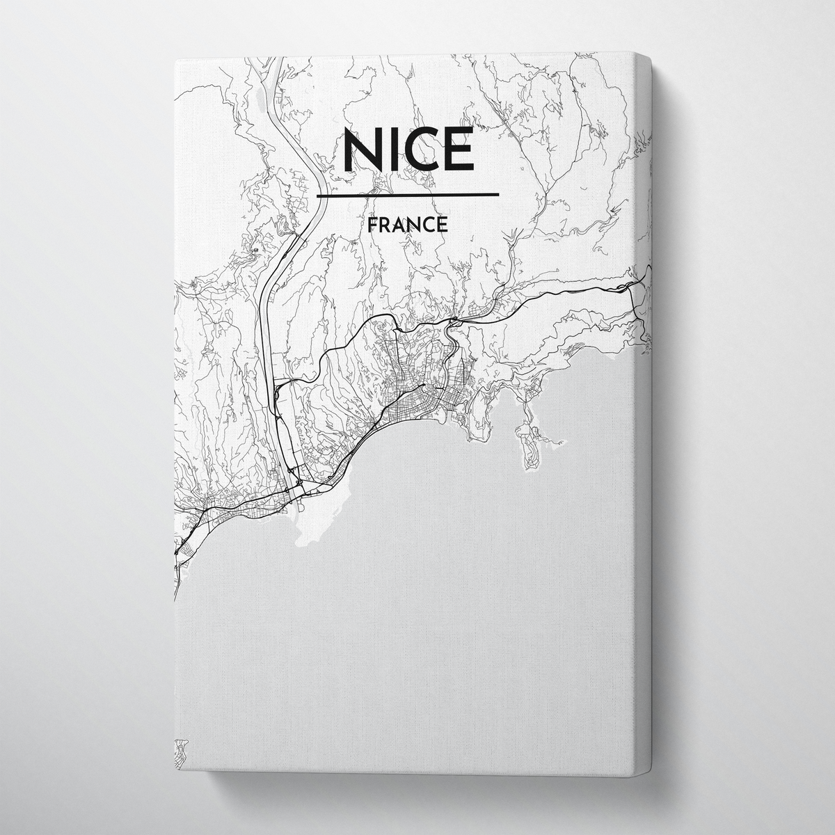Nice City Map Canvas Wrap - Point Two Design - Black &amp; White Print