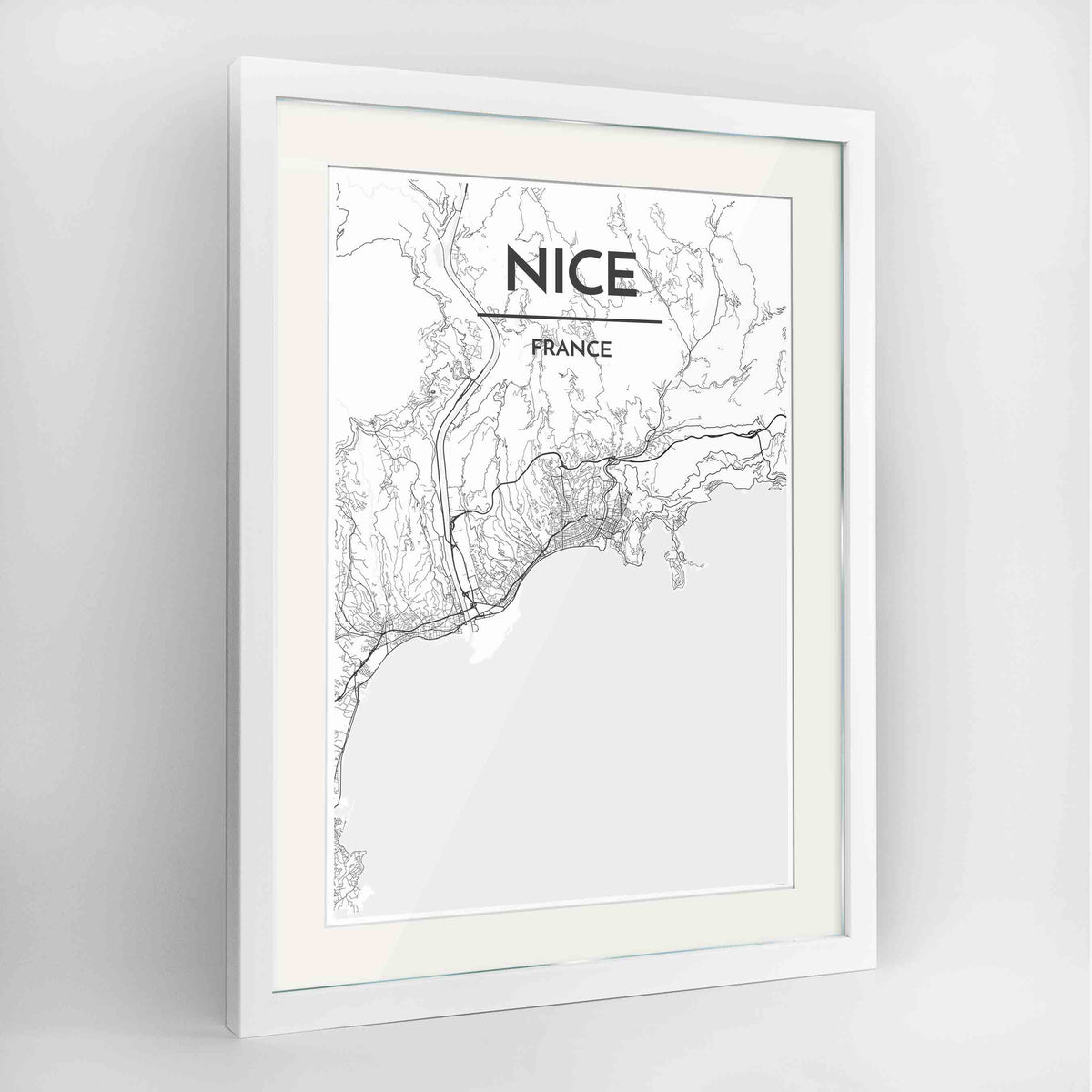 Framed Nice Map Art Print 24x36&quot; Contemporary White frame Point Two Design Group