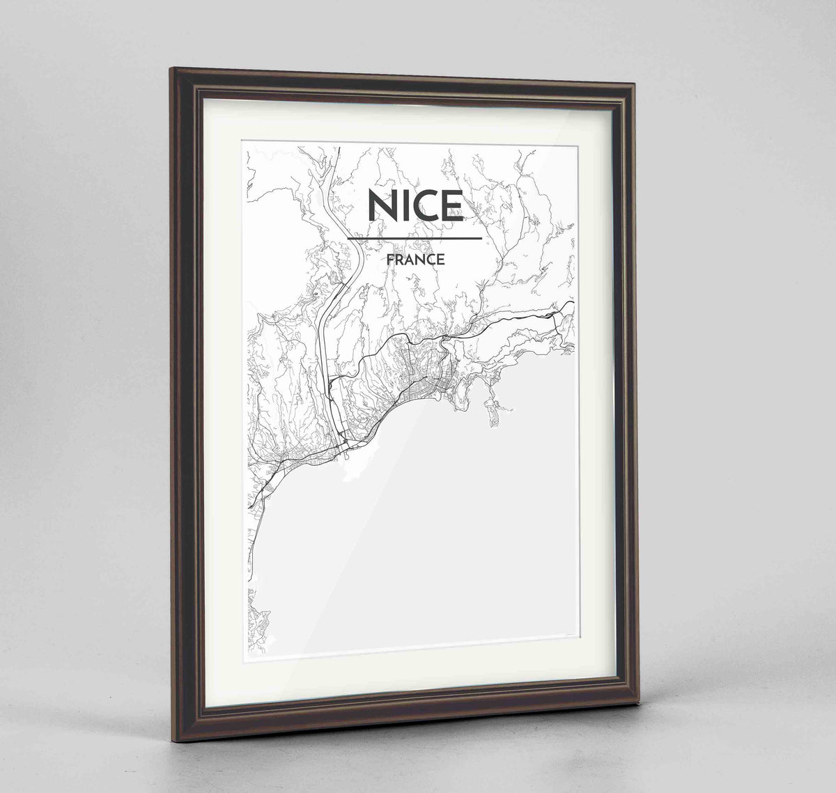 Framed Nice Map Art Print 24x36&quot; Traditional Walnut frame Point Two Design Group