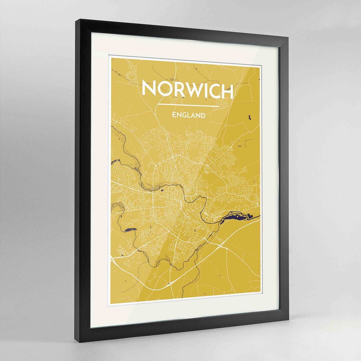 Framed Norwich Map Art Print 24x36&quot; Contemporary Black frame Point Two Design Group