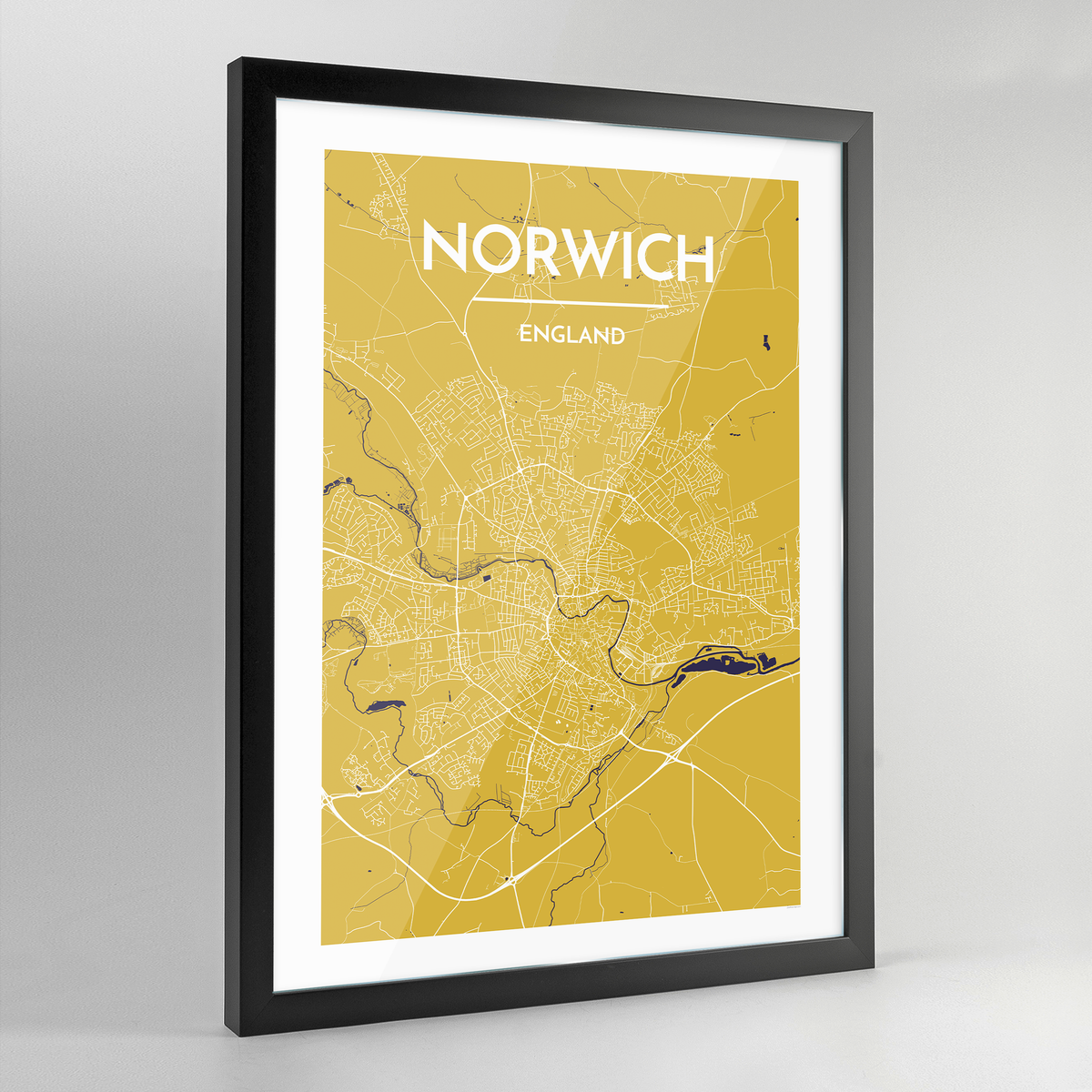 Framed Norwich City Map Art Print - Point Two Design