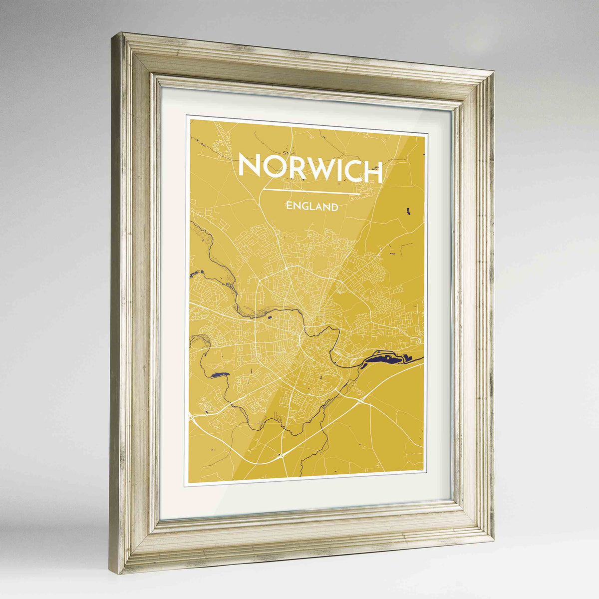 Framed Norwich Map Art Print 24x36&quot; Champagne frame Point Two Design Group