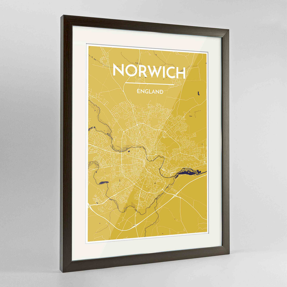 Framed Norwich Map Art Print 24x36&quot; Contemporary Walnut frame Point Two Design Group