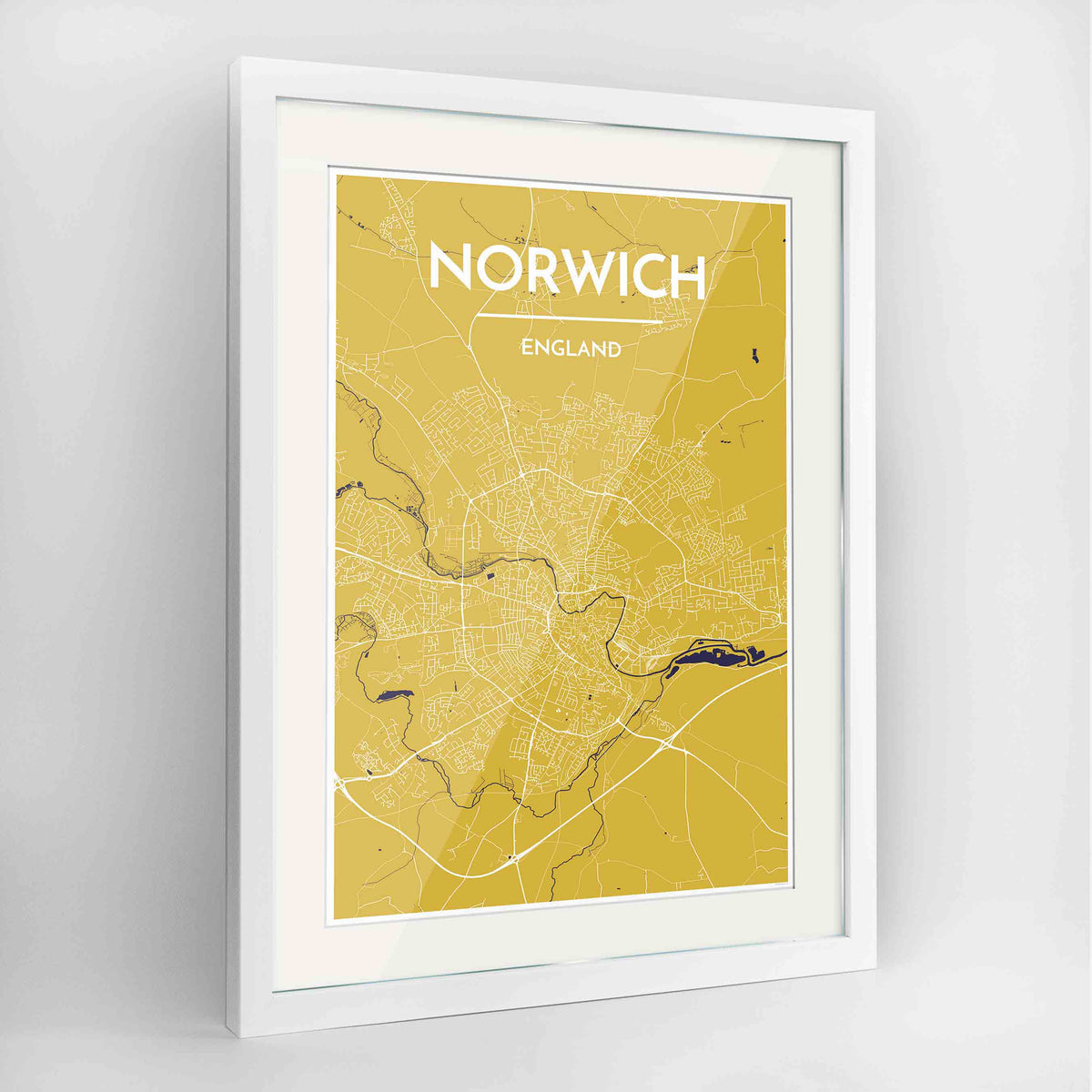 Framed Norwich Map Art Print 24x36&quot; Contemporary White frame Point Two Design Group