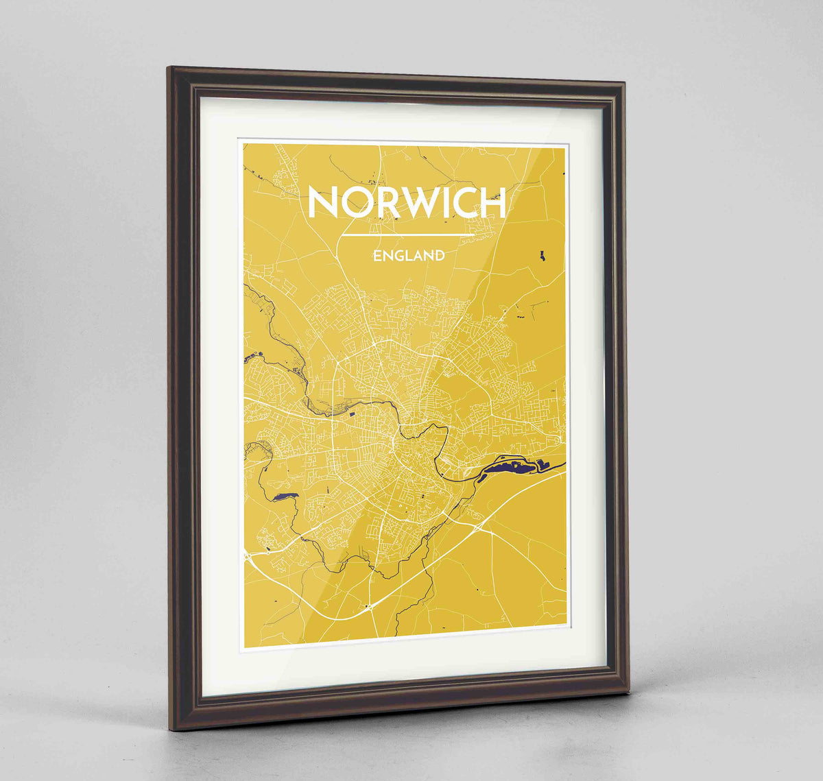 Framed Norwich Map Art Print 24x36&quot; Traditional Walnut frame Point Two Design Group