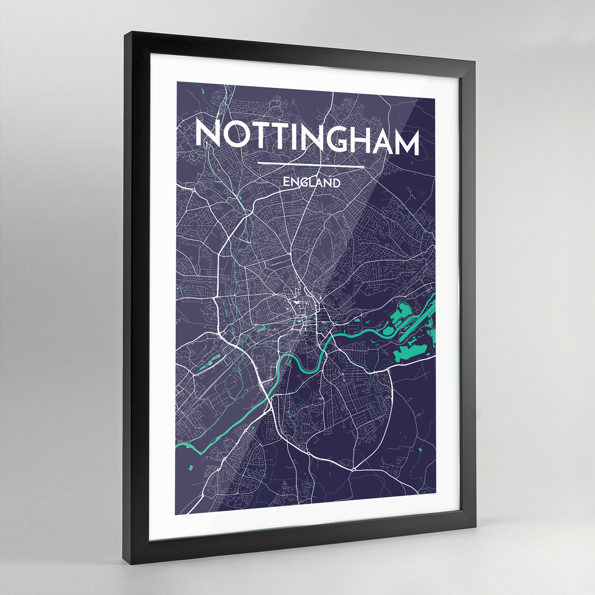 Framed Nottingham City Map Art Print - Point Two Design