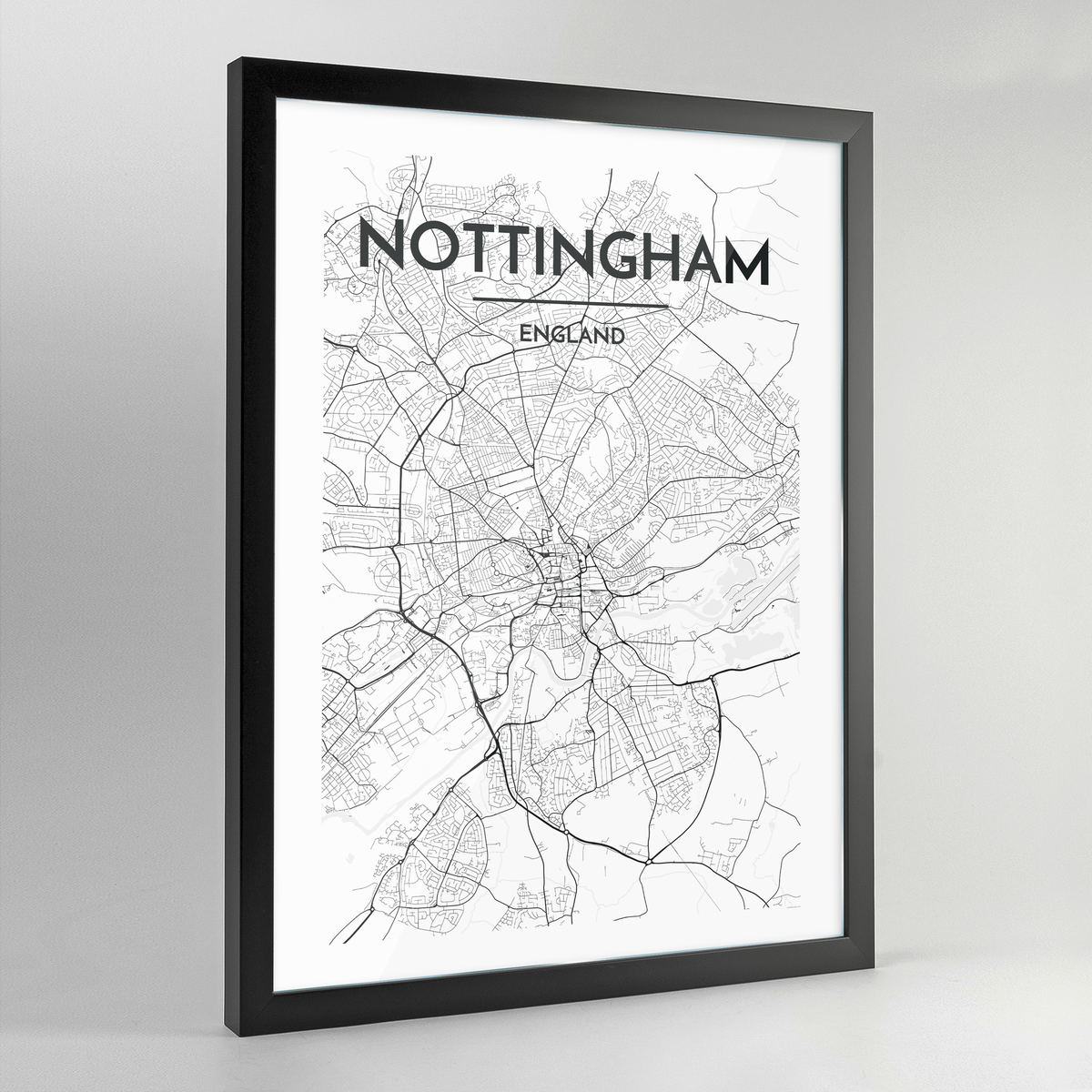 Nottingham Map Art Print - Framed