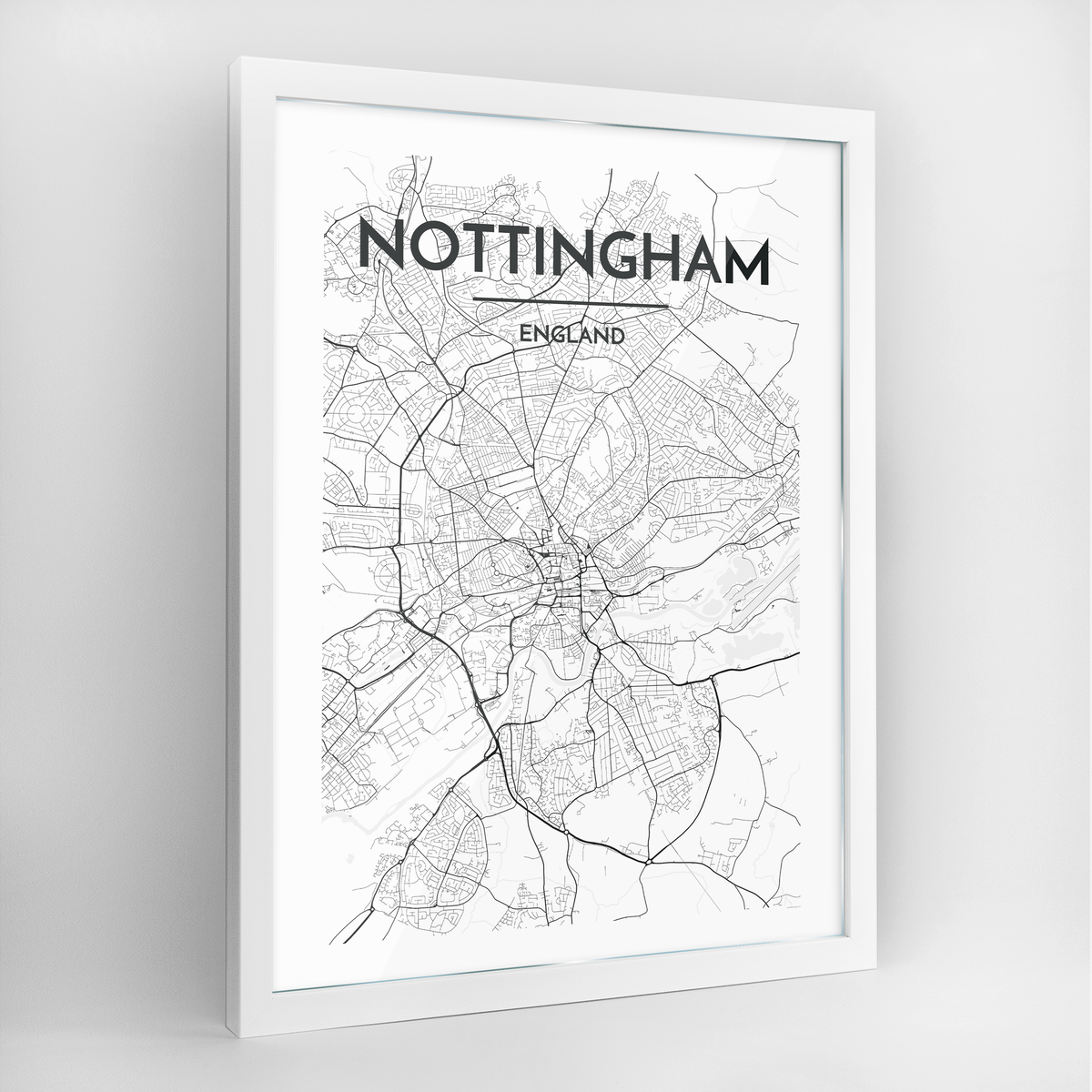 Nottingham Map Art Print - Framed