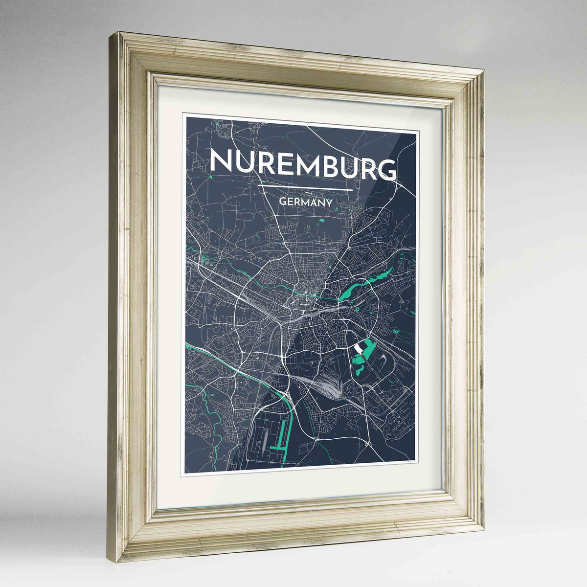 Framed Nuremburg Map Art Print 24x36&quot; Champagne frame Point Two Design Group
