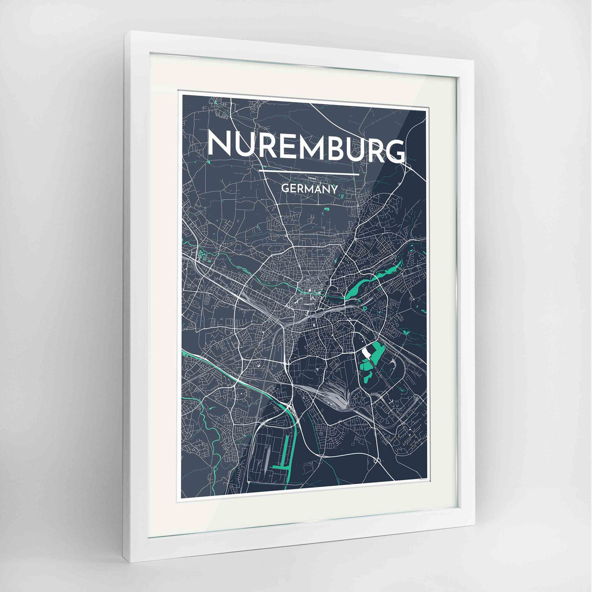 Framed Nuremburg Map Art Print 24x36&quot; Contemporary White frame Point Two Design Group