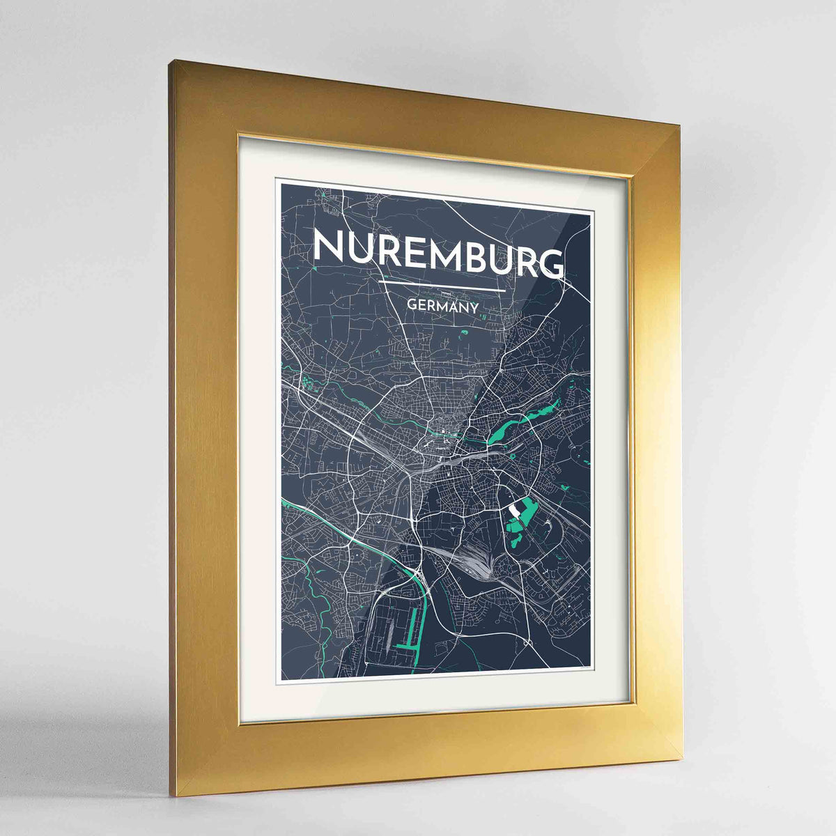 Framed Nuremburg Map Art Print 24x36&quot; Gold frame Point Two Design Group