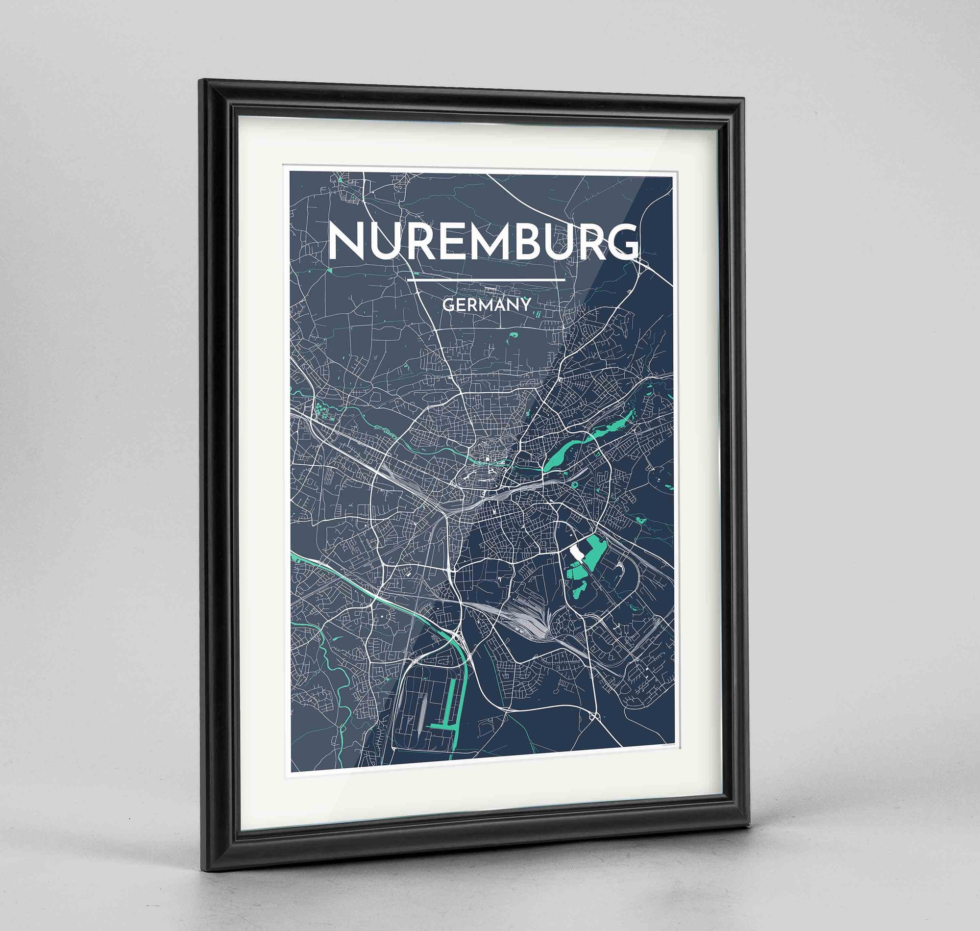 Framed Nuremburg Map Art Print 24x36" Traditional Black frame Point Two Design Group