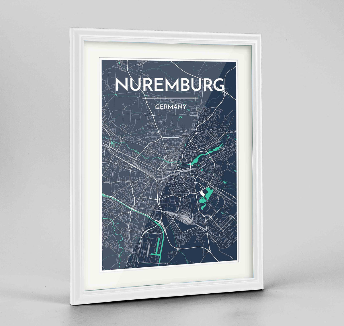 Framed Nuremburg Map Art Print 24x36&quot; Traditional White frame Point Two Design Group