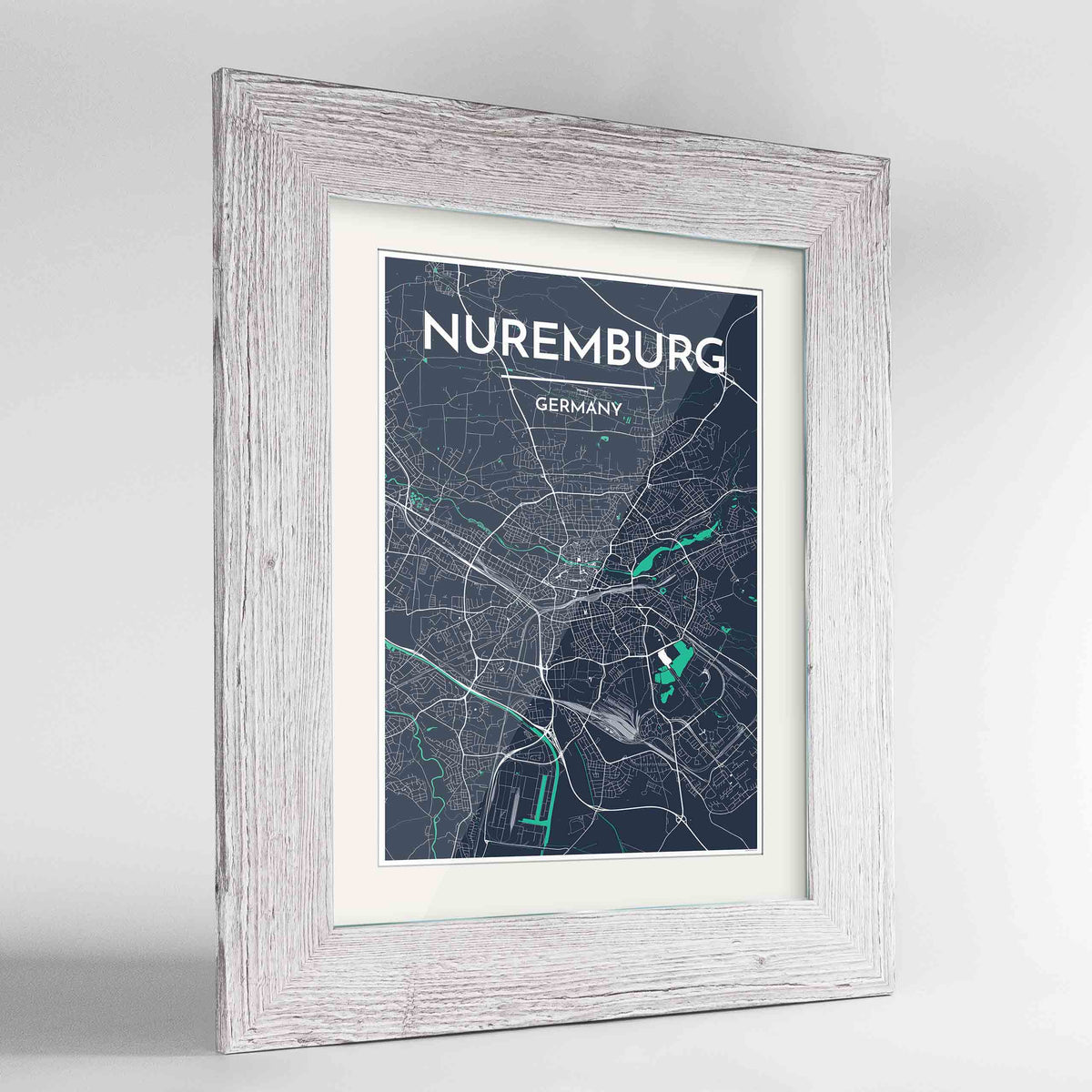 Framed Nuremburg Map Art Print 24x36&quot; Western White frame Point Two Design Group