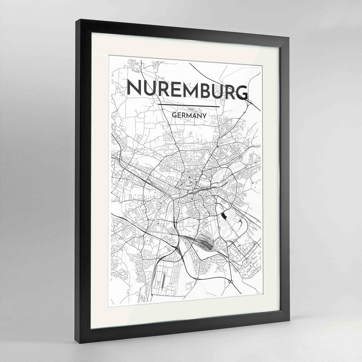 Framed Nuremburg Map Art Print 24x36&quot; Contemporary Black frame Point Two Design Group