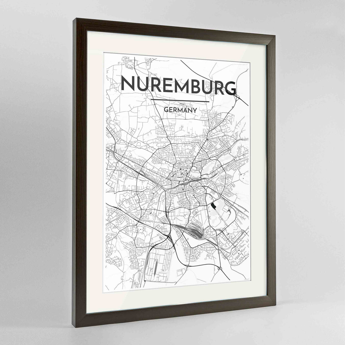 Framed Nuremburg Map Art Print 24x36&quot; Contemporary Walnut frame Point Two Design Group