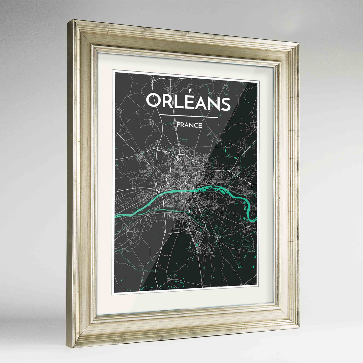 Framed Orleans Map Art Print 24x36&quot; Champagne frame Point Two Design Group