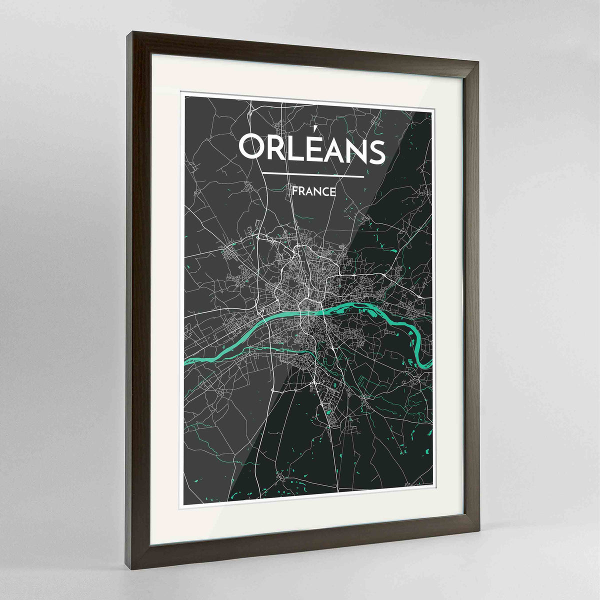 Framed Orleans Map Art Print 24x36&quot; Contemporary Walnut frame Point Two Design Group