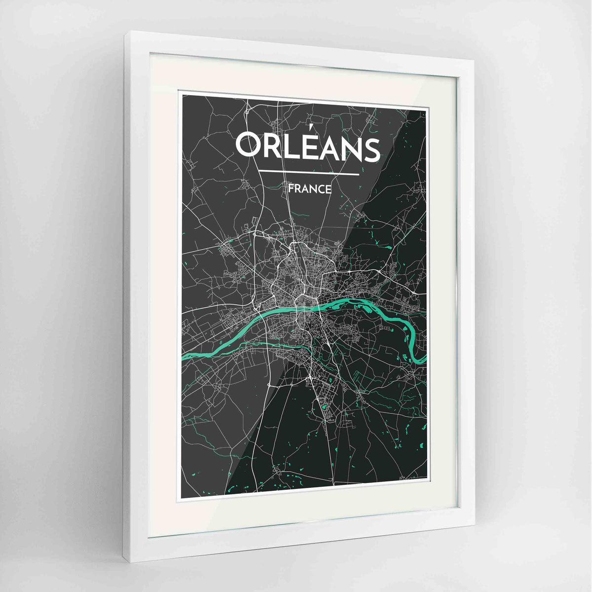 Framed Orleans Map Art Print 24x36&quot; Contemporary White frame Point Two Design Group