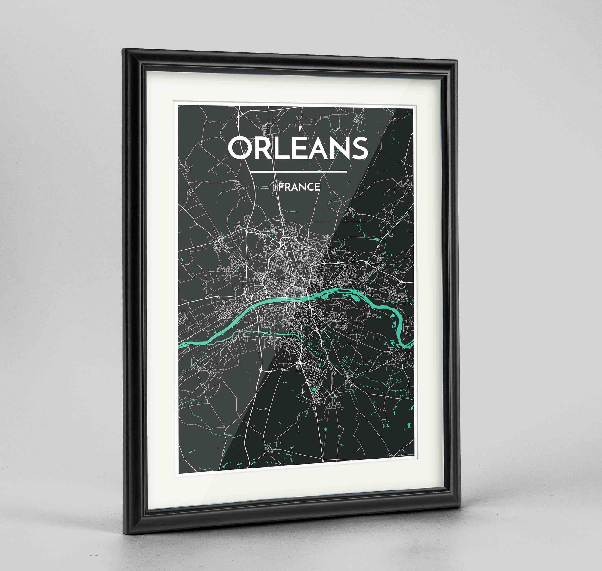 Framed Orleans Map Art Print 24x36" Traditional Black frame Point Two Design Group
