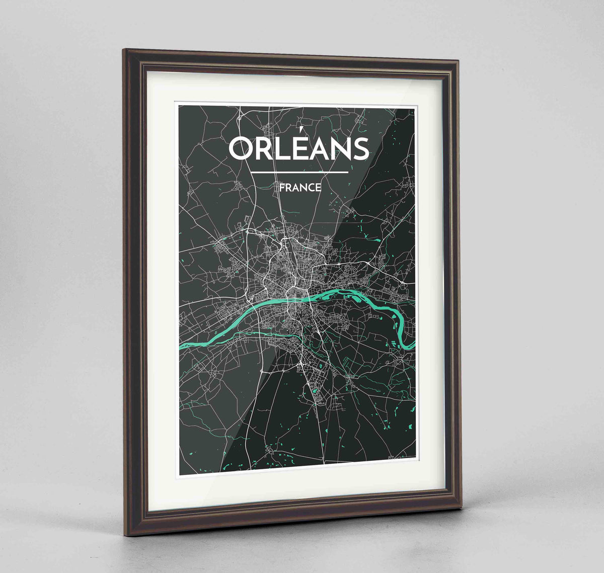 Framed Orleans Map Art Print 24x36&quot; Traditional Walnut frame Point Two Design Group