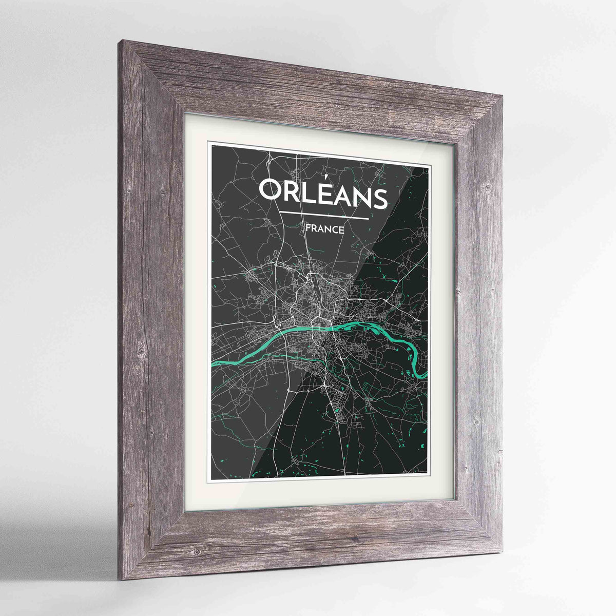 Framed Orleans Map Art Print 24x36&quot; Western Grey frame Point Two Design Group
