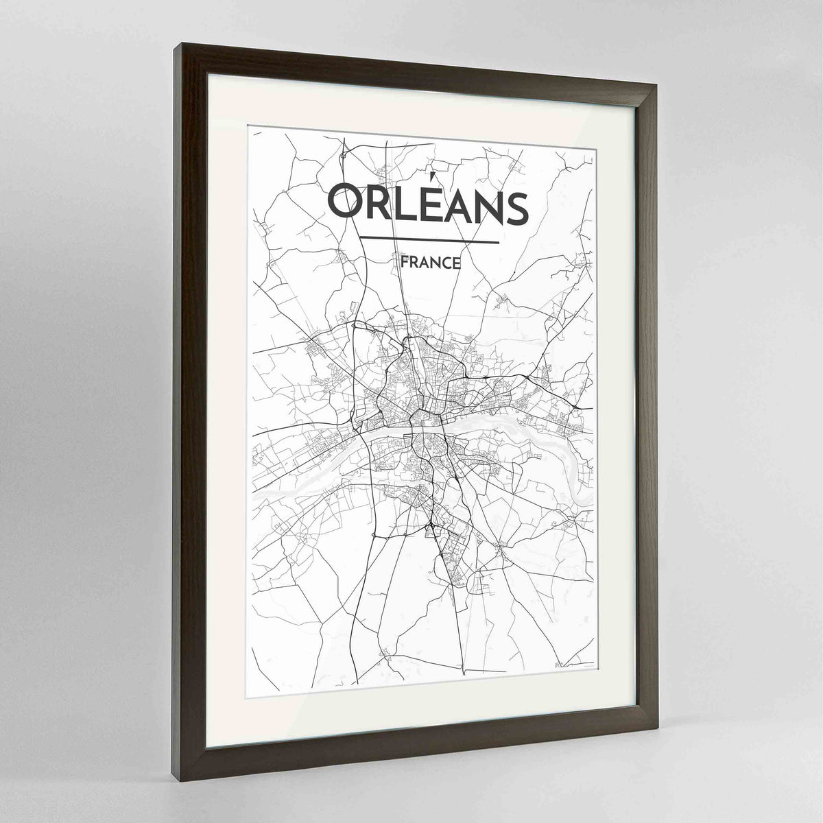 Framed Orleans Map Art Print 24x36&quot; Contemporary Walnut frame Point Two Design Group