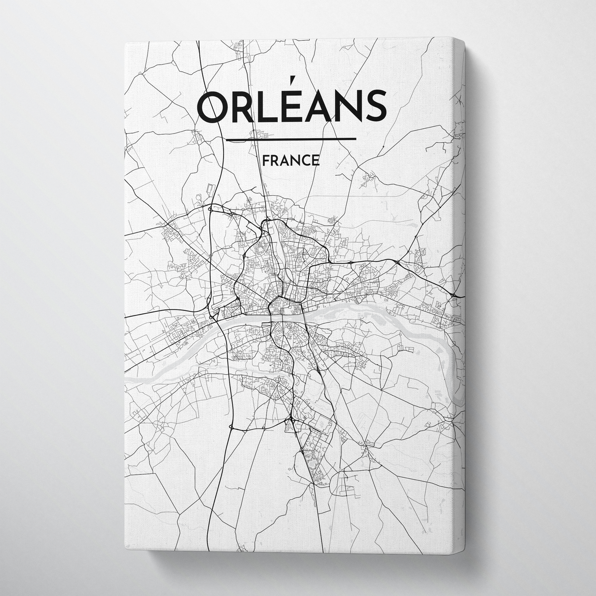 Orleans City Map Canvas Wrap - Point Two Design - Black &amp; White Print