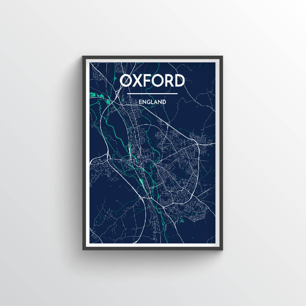 Oxford City Map Art Print - Point Two Design - Black &amp; White Print