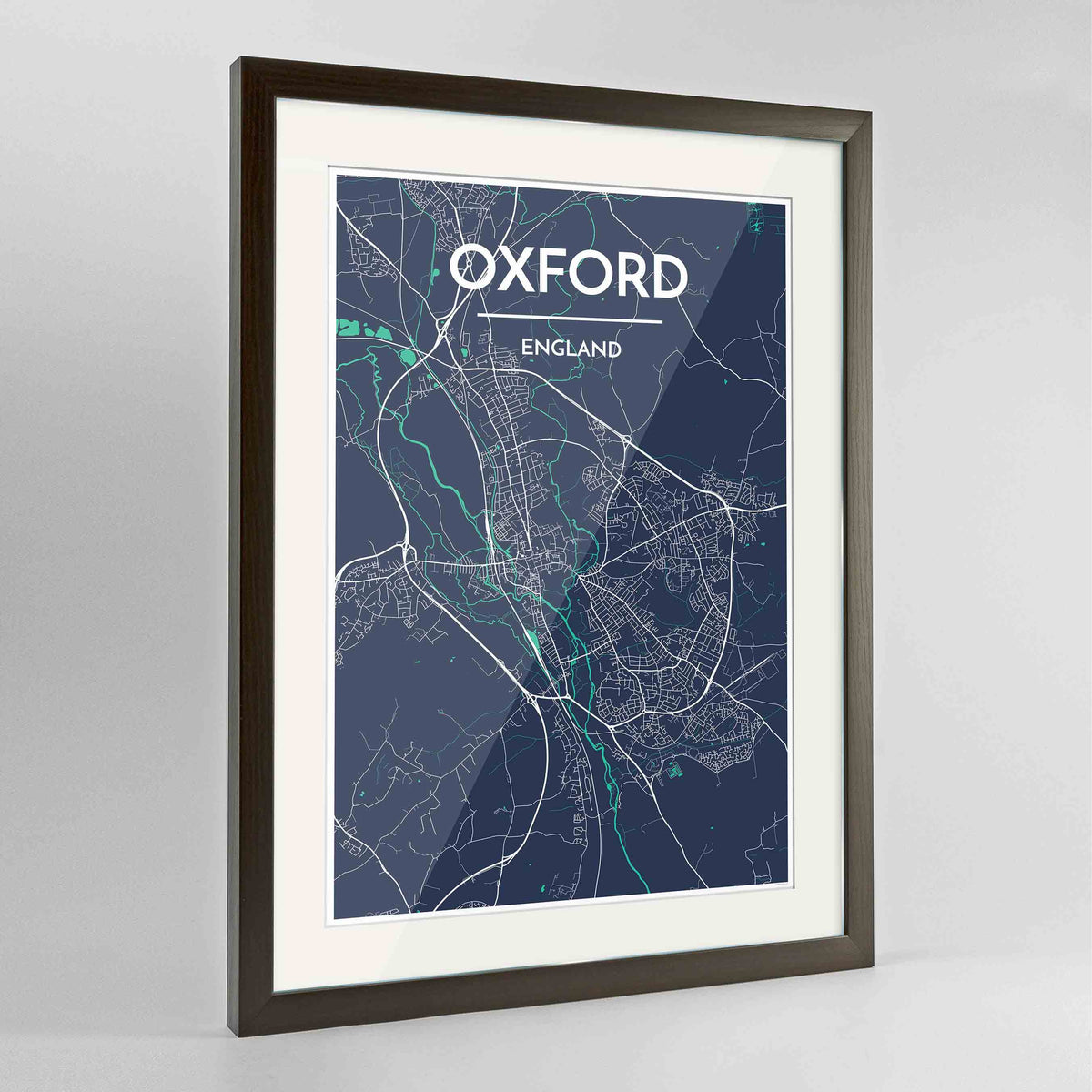 Framed Oxford Map Art Print 24x36&quot; Contemporary Walnut frame Point Two Design Group