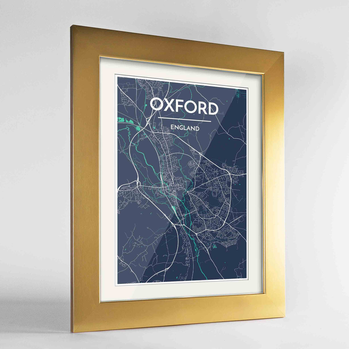 Framed Oxford Map Art Print 24x36&quot; Gold frame Point Two Design Group