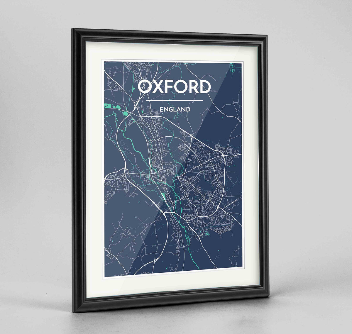 Framed Oxford Map Art Print 24x36&quot; Traditional Black frame Point Two Design Group