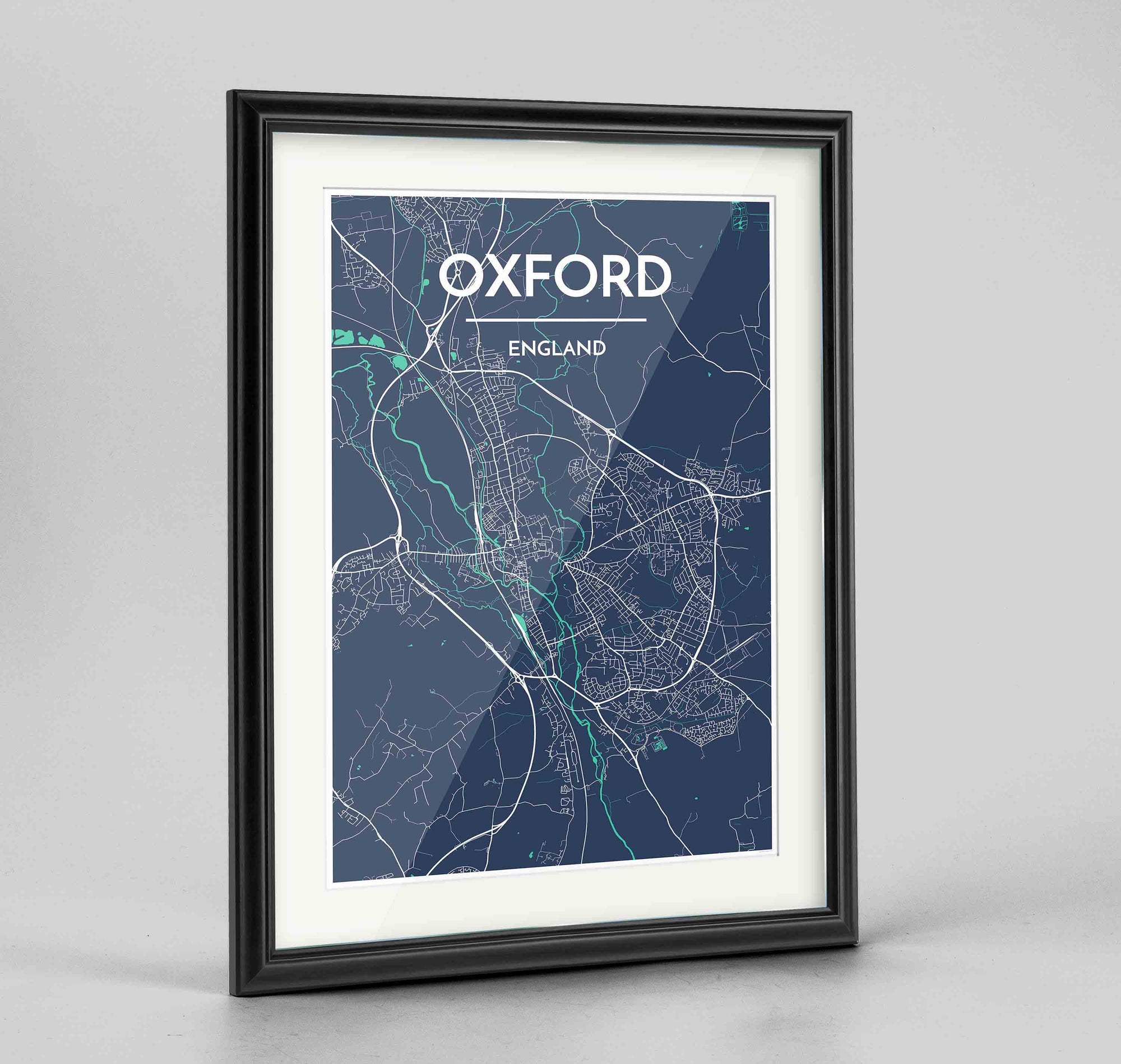 Framed Oxford Map Art Print 24x36" Traditional Black frame Point Two Design Group