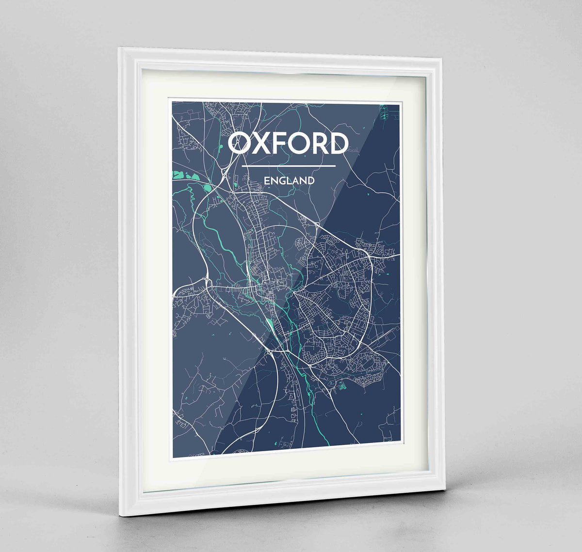 Framed Oxford Map Art Print 24x36&quot; Traditional White frame Point Two Design Group