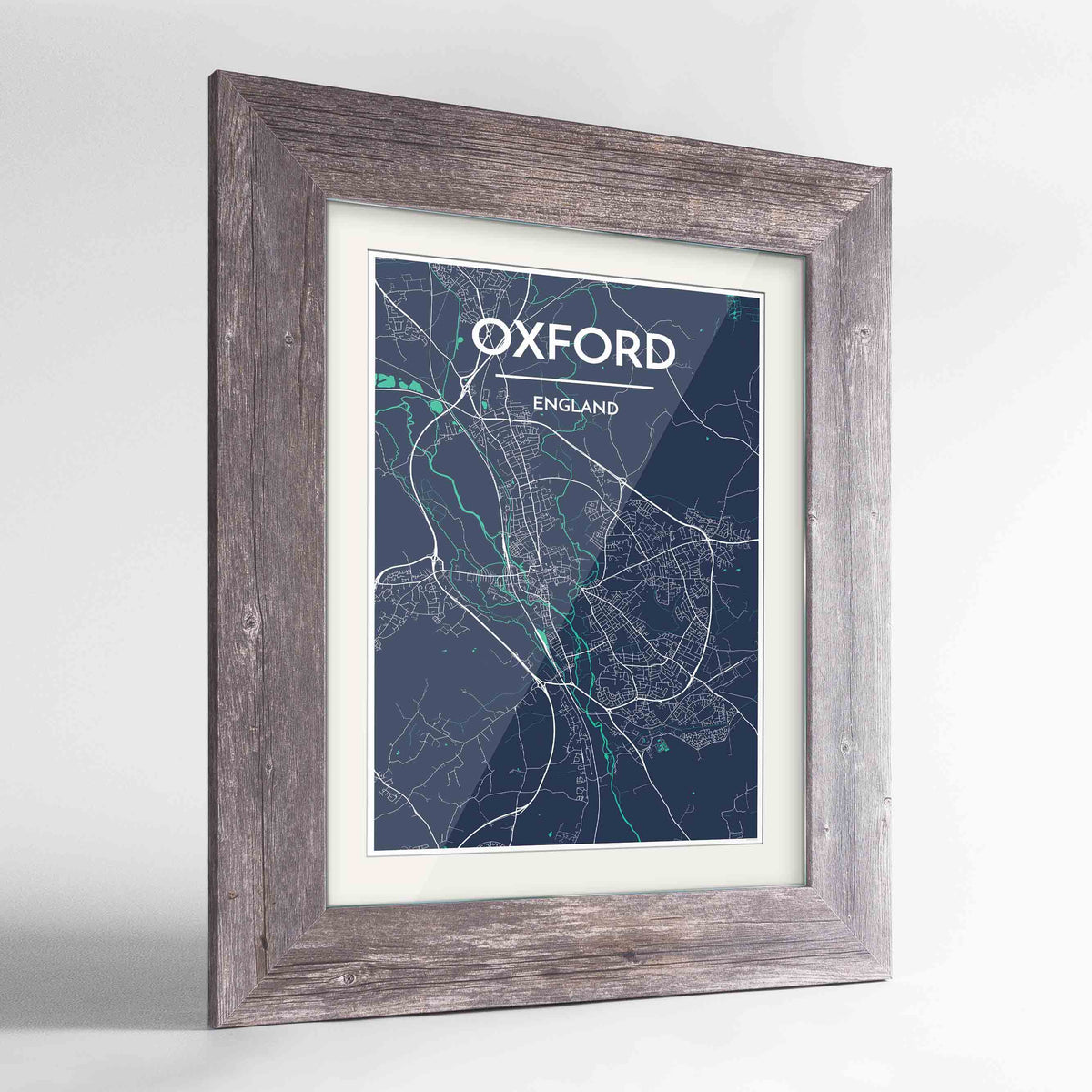 Framed Oxford Map Art Print 24x36&quot; Western Grey frame Point Two Design Group