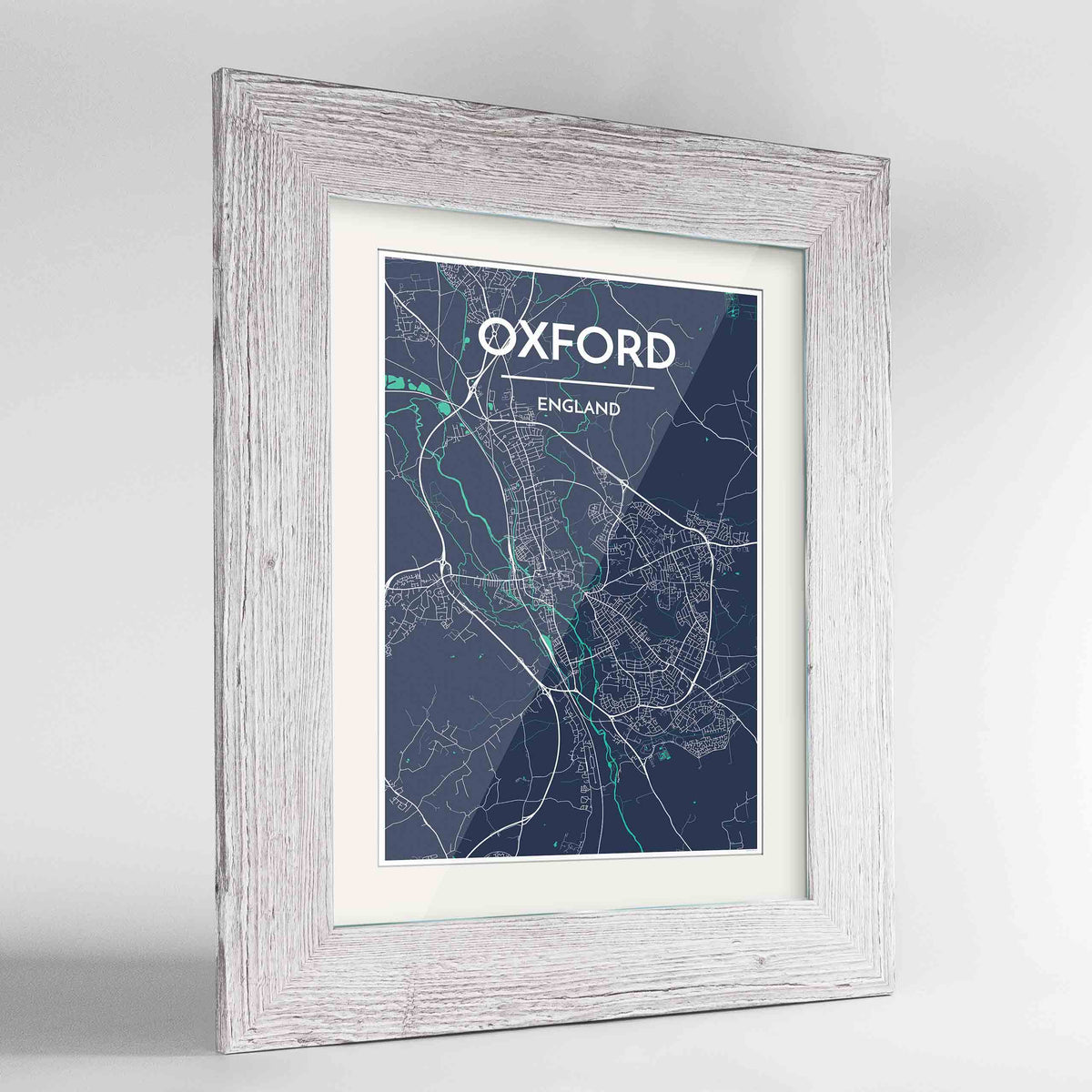 Framed Oxford Map Art Print 24x36&quot; Western White frame Point Two Design Group