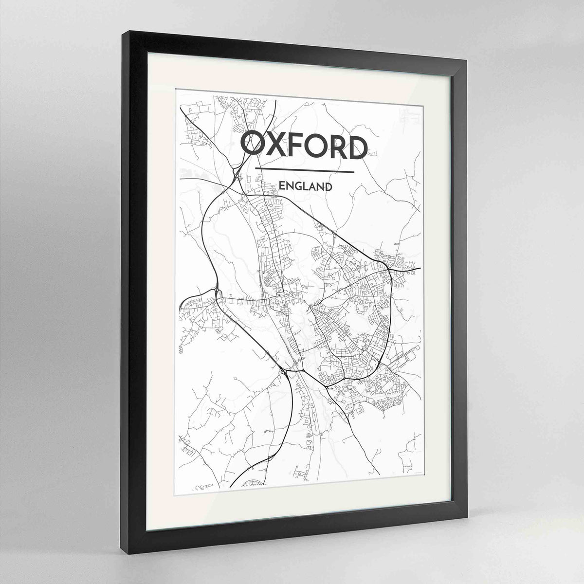 Framed Oxford Map Art Print 24x36&quot; Contemporary Black frame Point Two Design Group