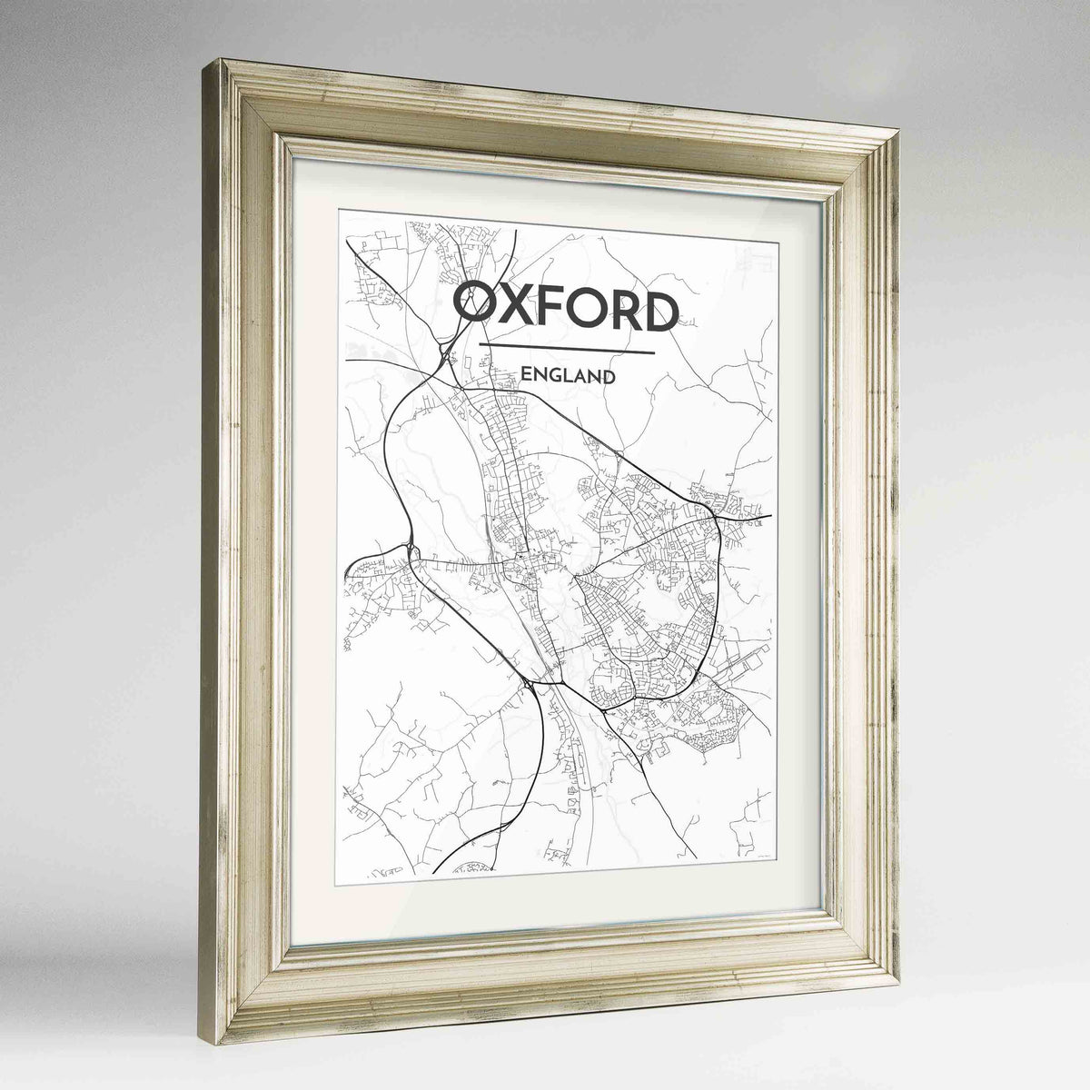 Framed Oxford Map Art Print 24x36&quot; Champagne frame Point Two Design Group