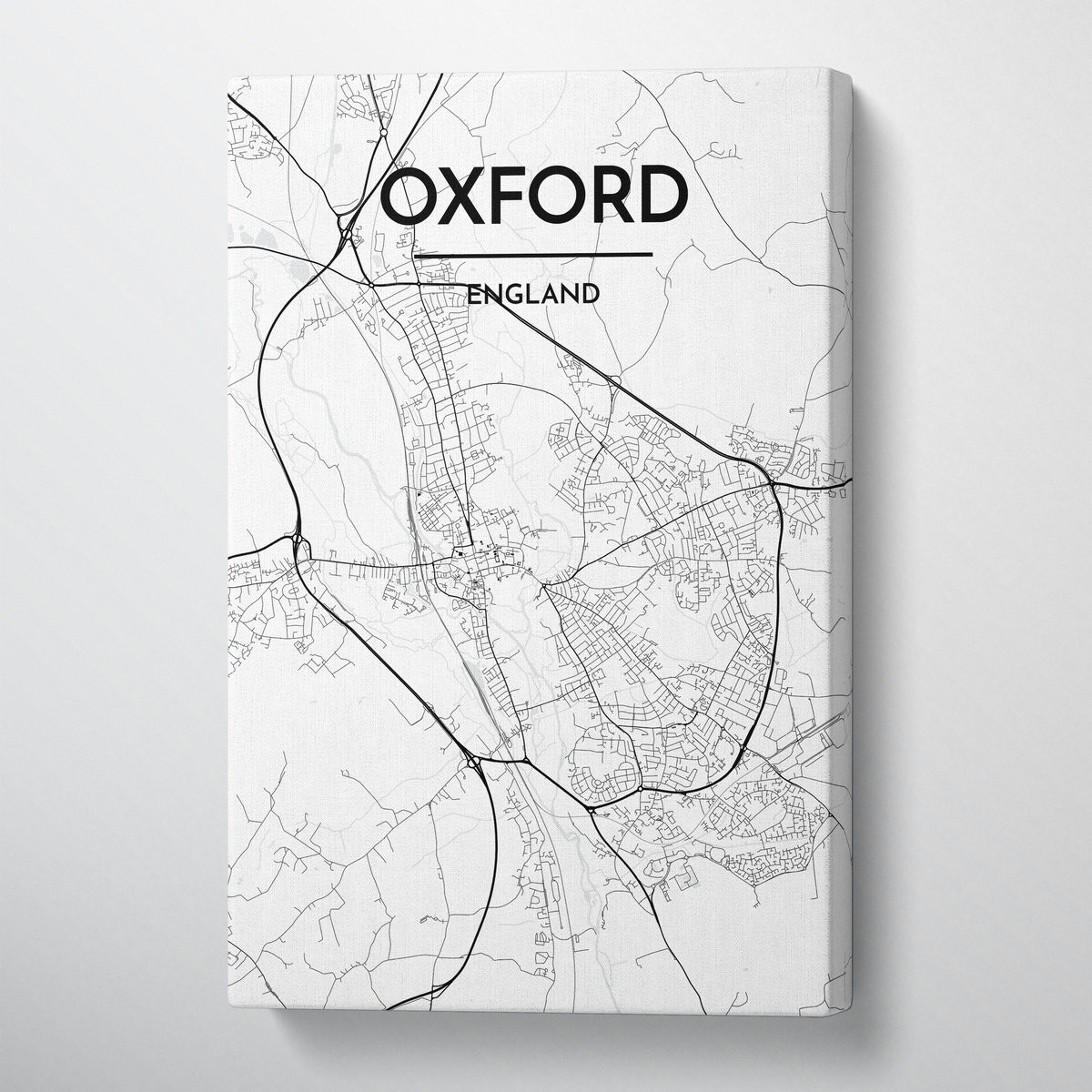 Oxford City Map Canvas Wrap - Point Two Design - Black &amp; White Print