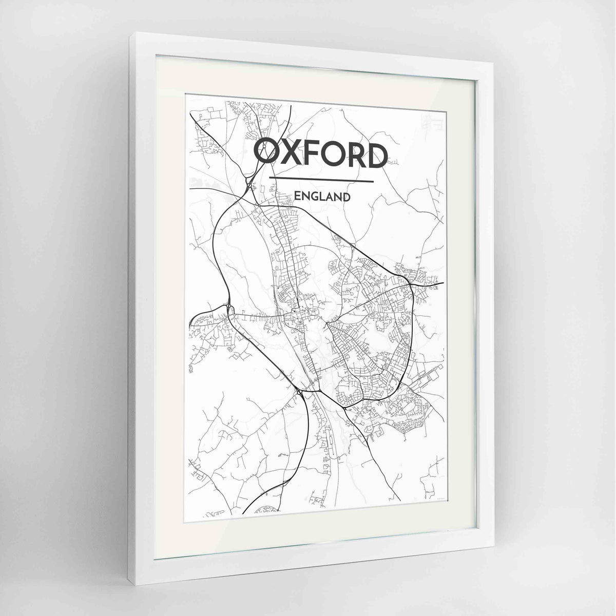Framed Oxford Map Art Print 24x36&quot; Contemporary White frame Point Two Design Group